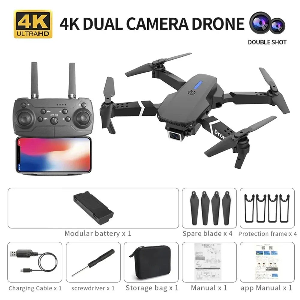 Drón de juguete 4k gran angular, camara 1080P.